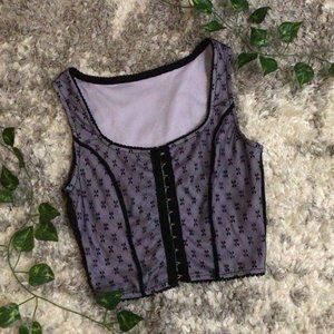 🍑 Black & Purple Lace Corset Cropped Top